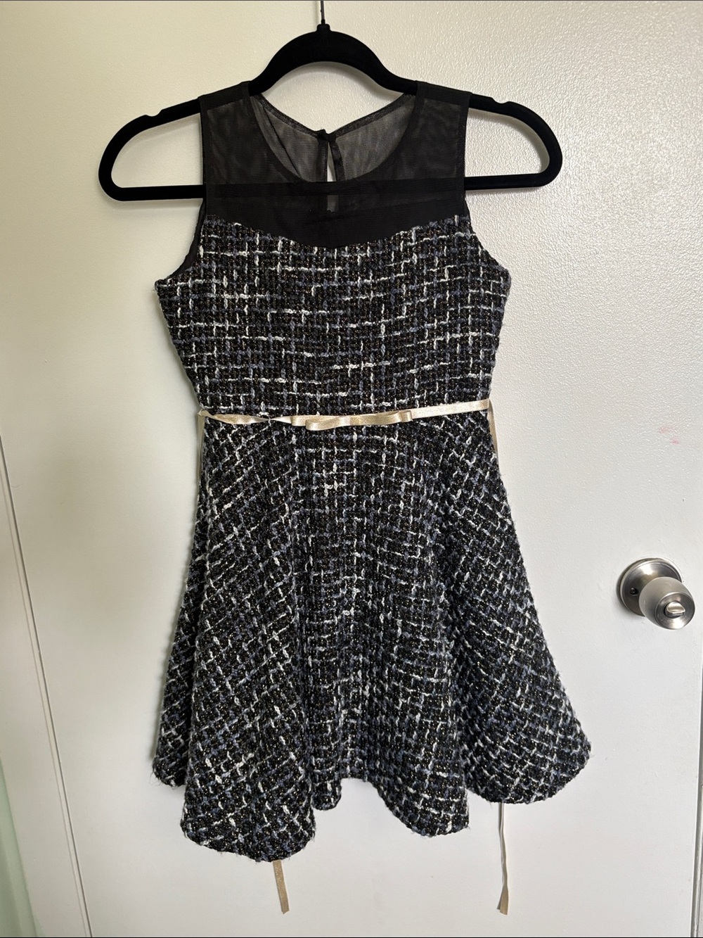 Black Tweed Fit & Flare Dress with Sheer Yoke